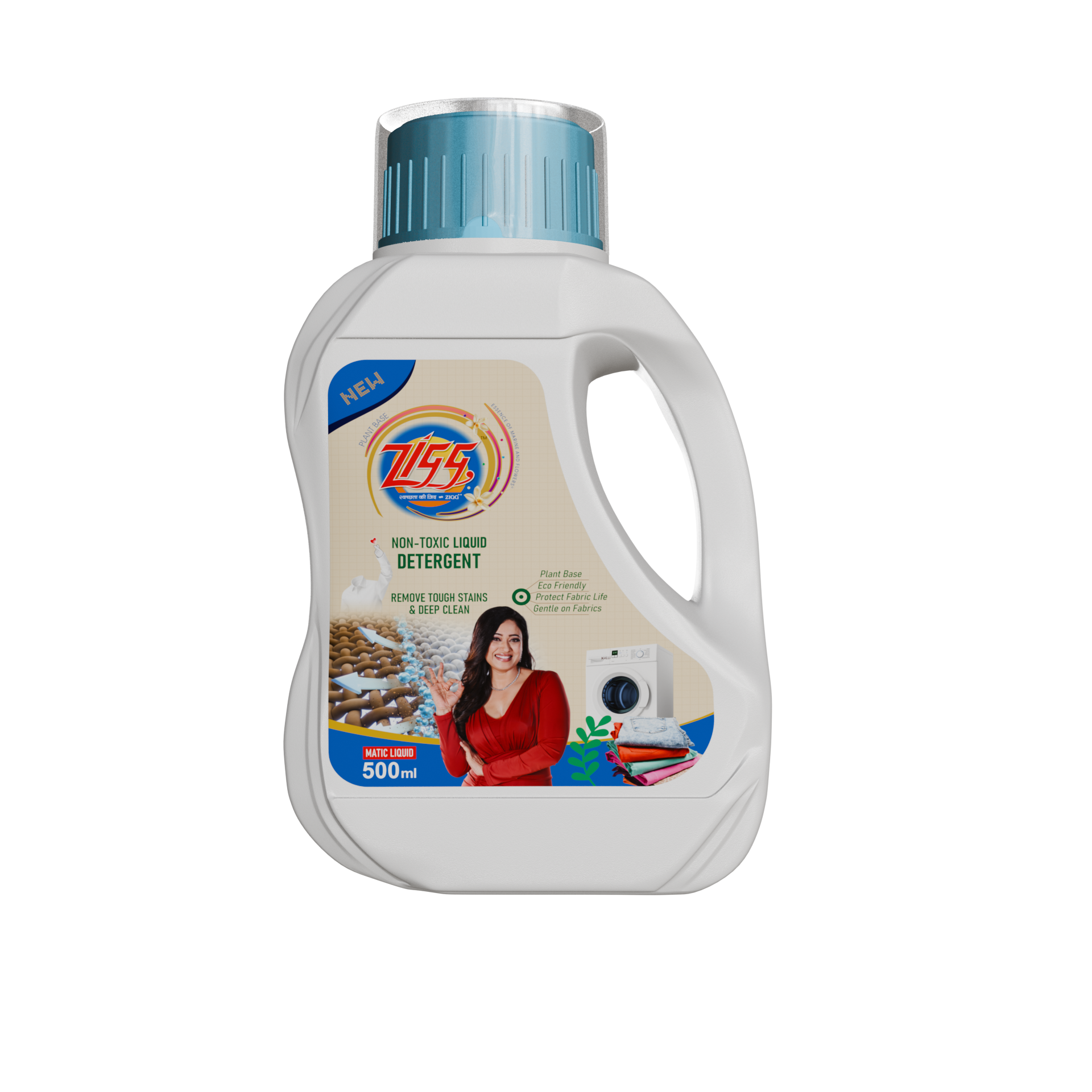 Zigg Liquid Detergent For Top Load & Front Load 500 Ml | - Non-Toxic | Plant-Based | Tough Stain Removal | Natural Ingredients | Helps Product Fabric Life | Eco Friendly | Gentle on Fabrics