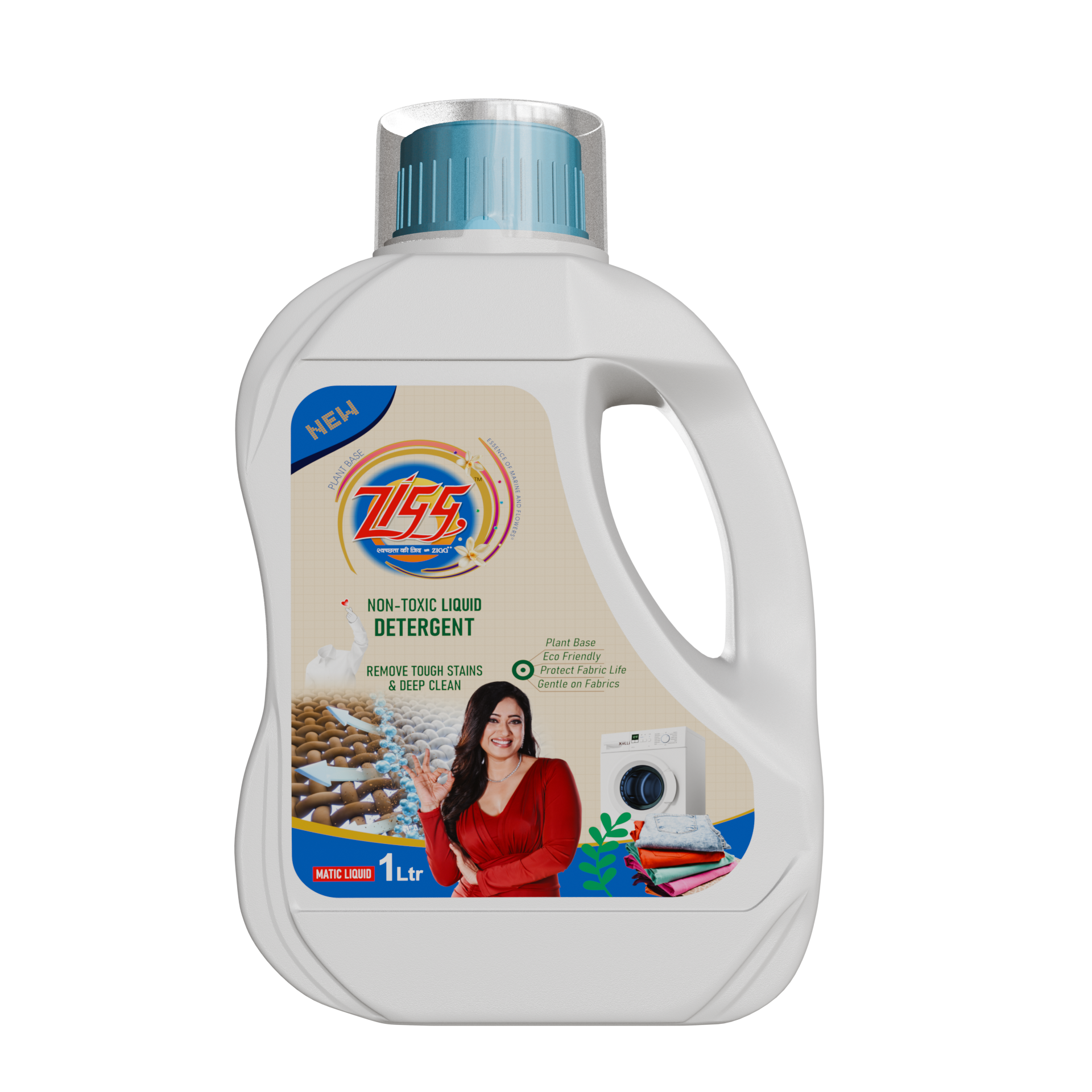 Zigg Liquid Detergent For Top Load & Front Load 1 Litre | - Non-Toxic | Plant-Based | Tough Stain Removal | Natural Ingredients | Helps Product Fabric Life | Eco Friendly | Gentle on Fabrics