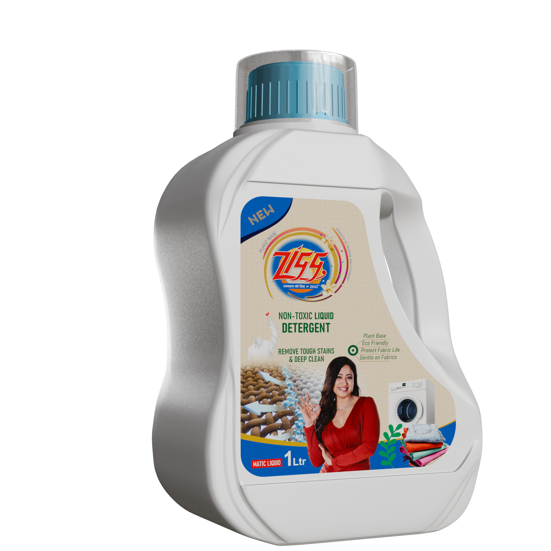 Zigg Liquid Detergent For Top Load & Front Load 1 Litre | - Non-Toxic | Plant-Based | Tough Stain Removal | Natural Ingredients | Helps Product Fabric Life | Eco Friendly | Gentle on Fabrics
