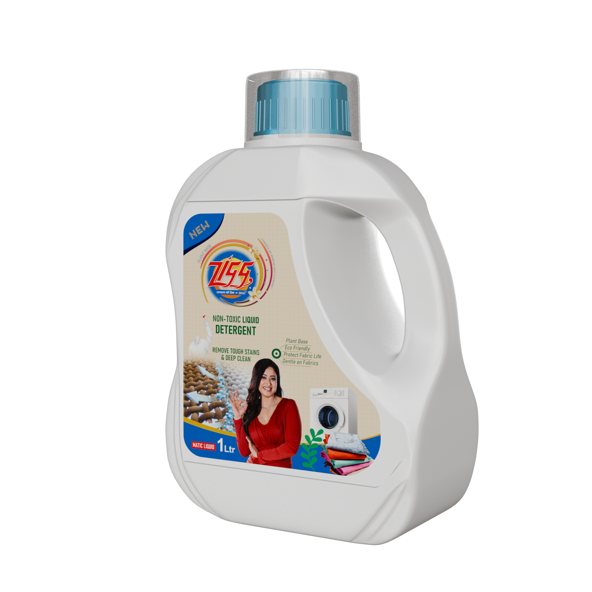 Zigg Liquid Detergent For Top Load & Front Load 1 Litre | - Non-Toxic | Plant-Based | Tough Stain Removal | Natural Ingredients | Helps Product Fabric Life | Eco Friendly | Gentle on Fabrics
