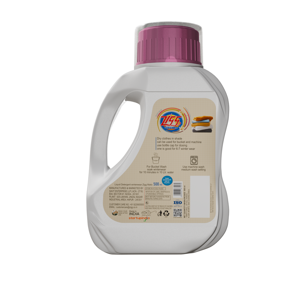 ZIGG Non-Toxic Liquid Detergent Winterwear 500 Ml | formulated using plant-based Ingredients | Eco-friendly | gentle on fabrics