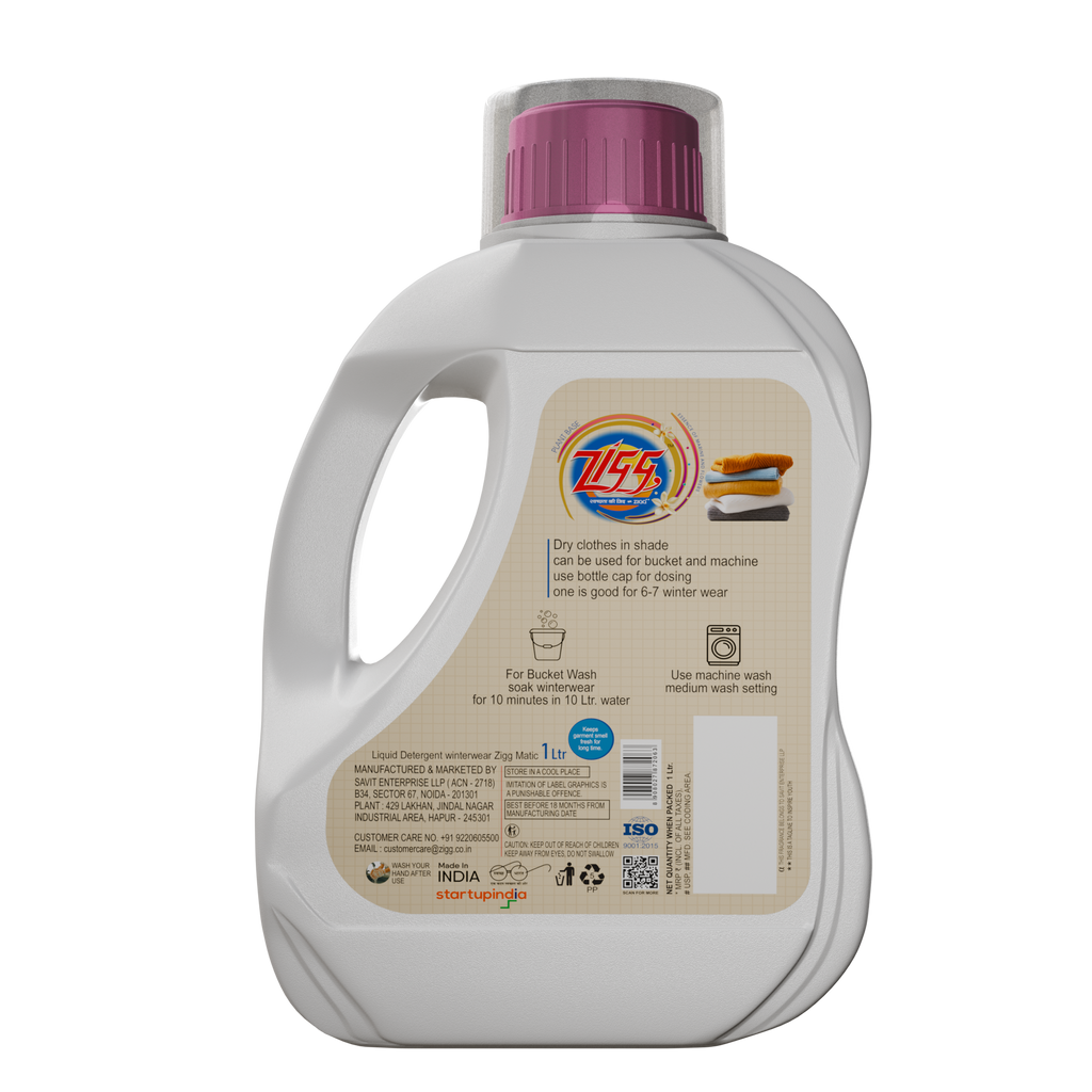 ZIGG Non-Toxic Liquid Detergent Winter Wear 1Litre | formulated using plant-based ingredients | Eco-friendly | gentle on fabrics