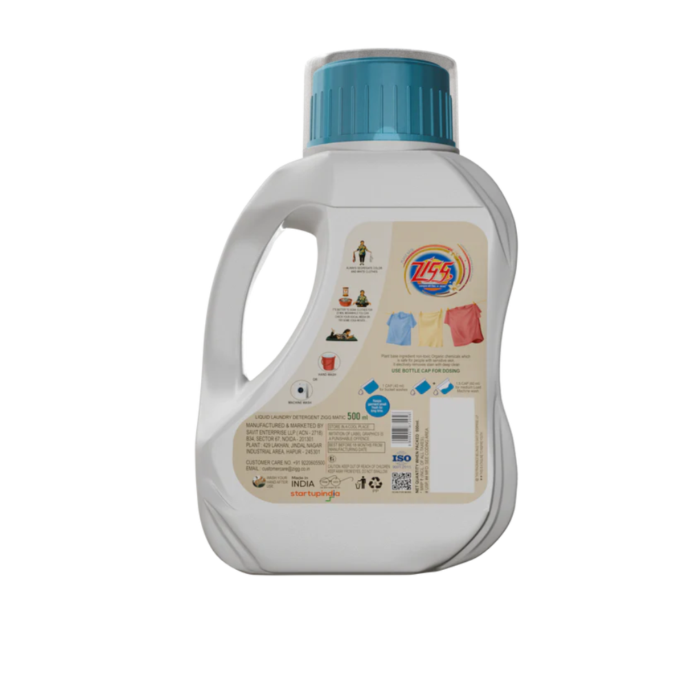 Zigg Liquid Detergent For Top Load & Front Load 1 Litre | - Non-Toxic | Plant-Based