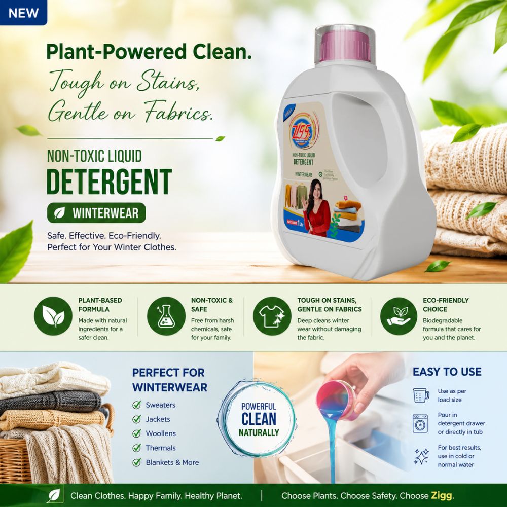 ZIGG Non-Toxic Liquid Detergent Winter Wear 1Litre | formulated using plant-based ingredients | Eco-friendly | gentle on fabrics