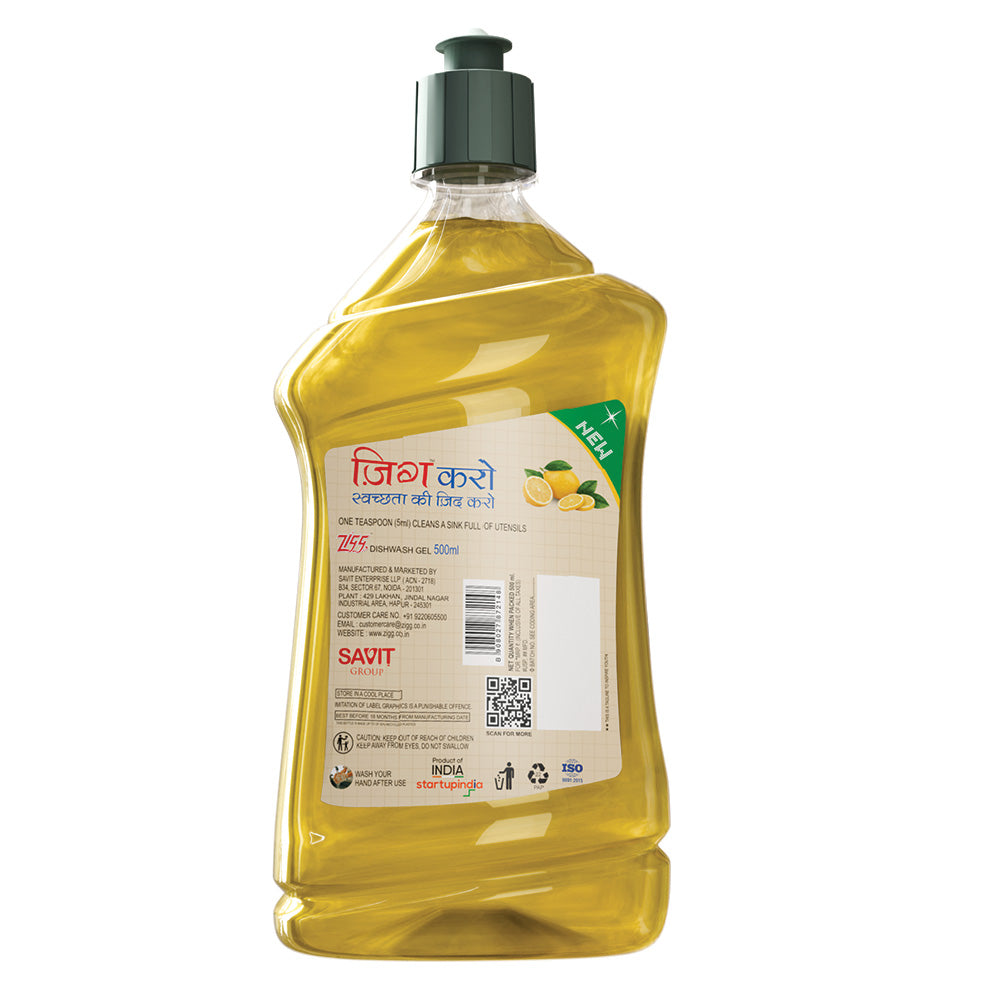 Zigg Dishwash Gel – Tough on Grease, Gentle on Hands 500ML
